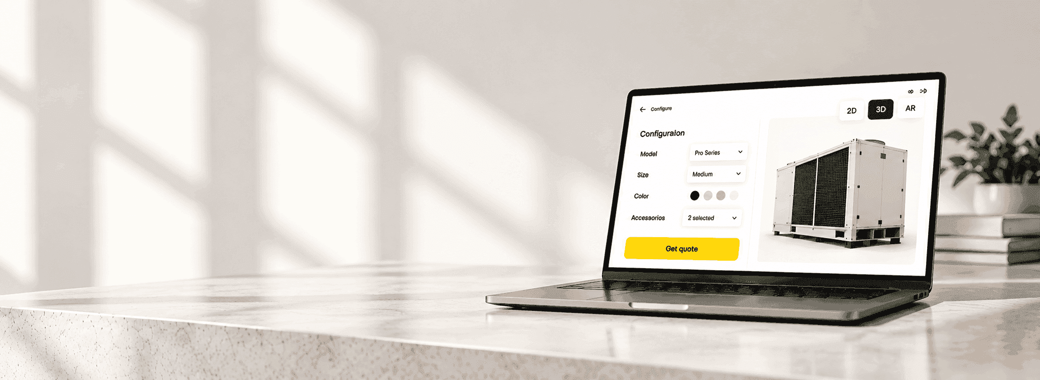 A configurator open on a laptop on a desk