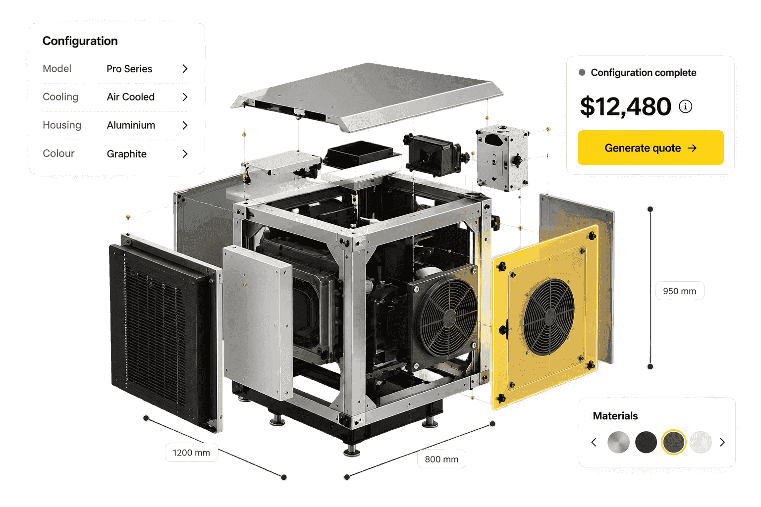 Industrial enclosure configurator with live pricing